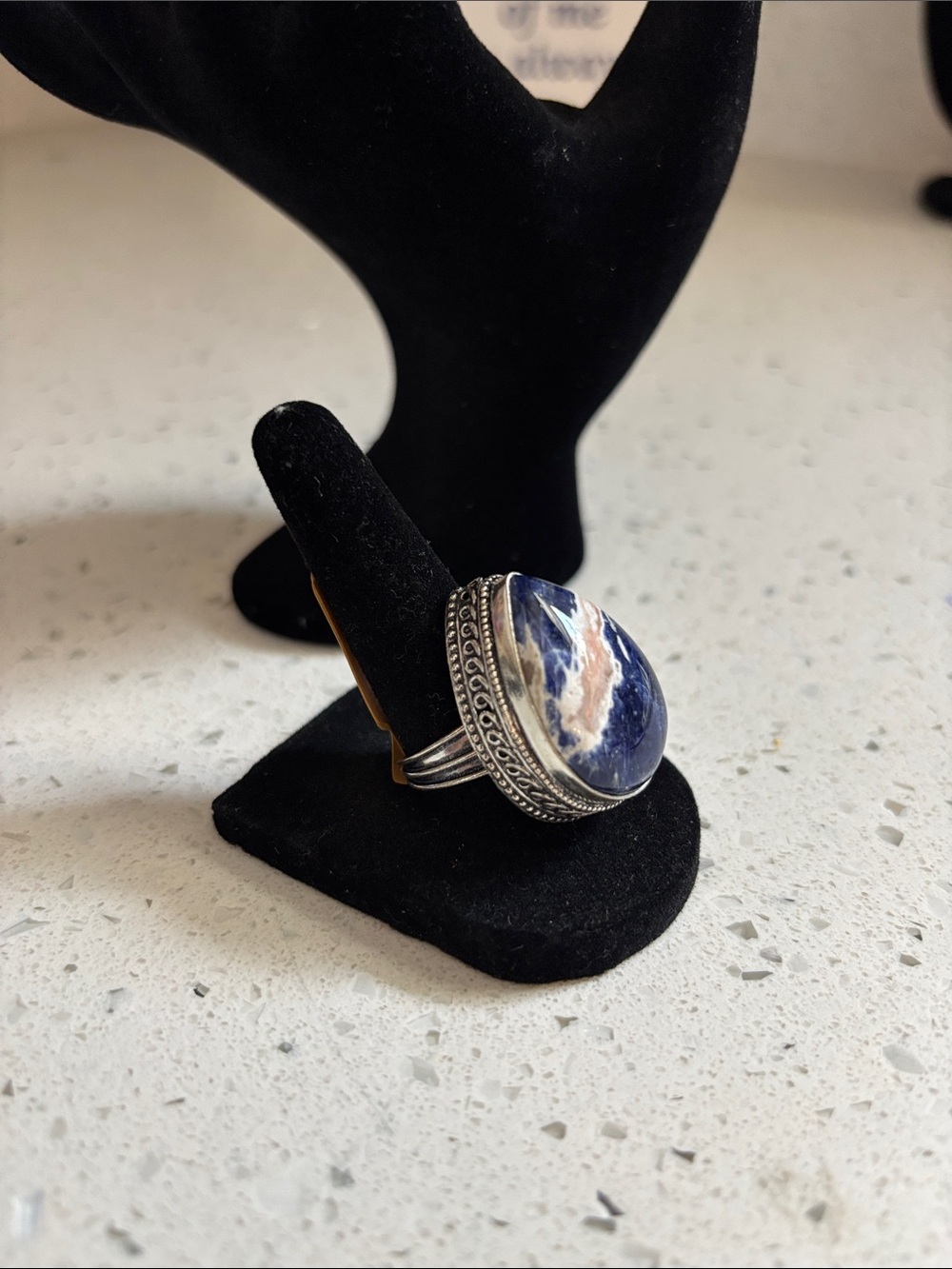 Teardrop Blue & White Sodalite Gemstone Ring Size 8 - Picture 2 of 8